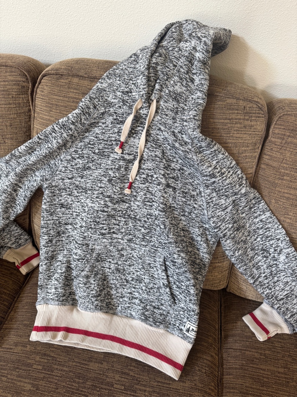 Roots Marled Gray & Cream Hoodie with Red Trim